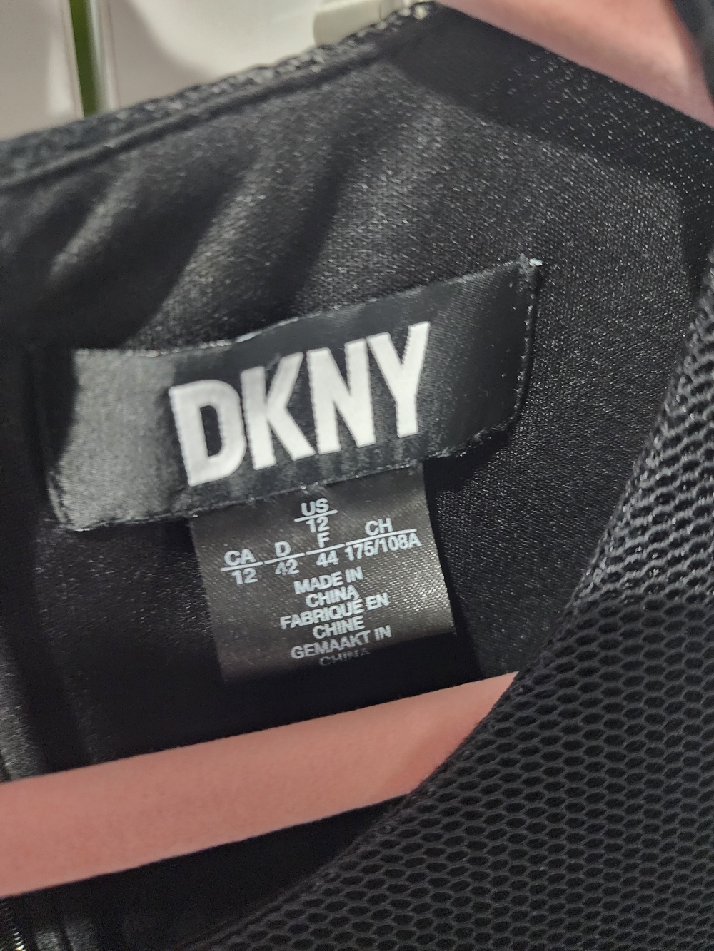 DKNY Black Sleeveless Dress with White Embroidered Hem - Picture 4 of 4